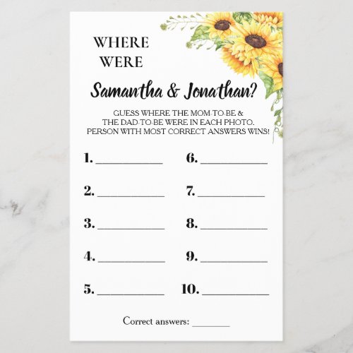 Where were they baby shower bilingual game card flyer