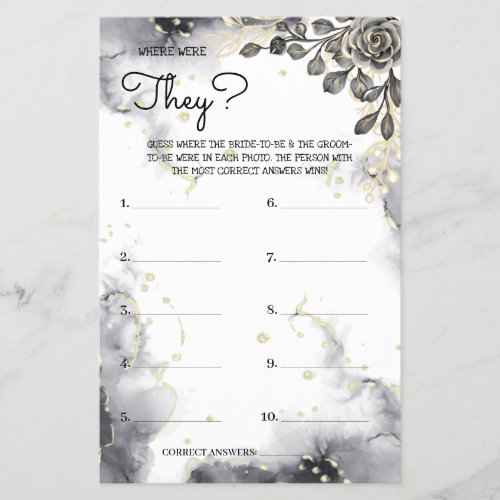 Where were They Black Rose Bridal Shower Game Card Flyer
