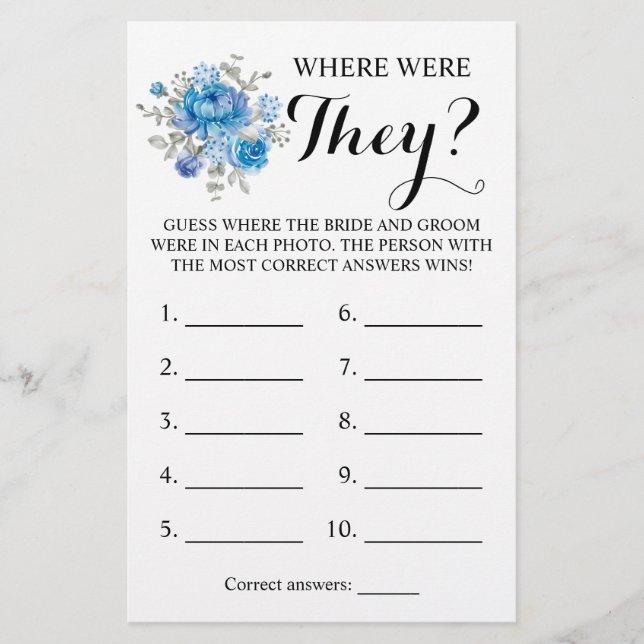 Where were They? Blue Flower Game Card Flyer (Front)
