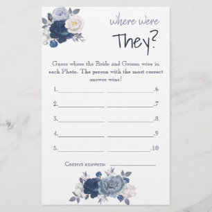 Where were They? Blue Flowers Shower Game Card Flyer