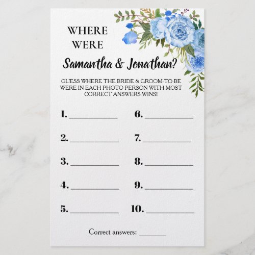 Where were They Bridal Shower bilingual game card Flyer
