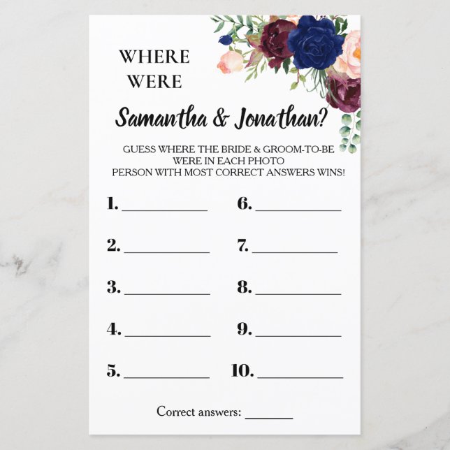 Where were they bridal shower english spanish game (Front)