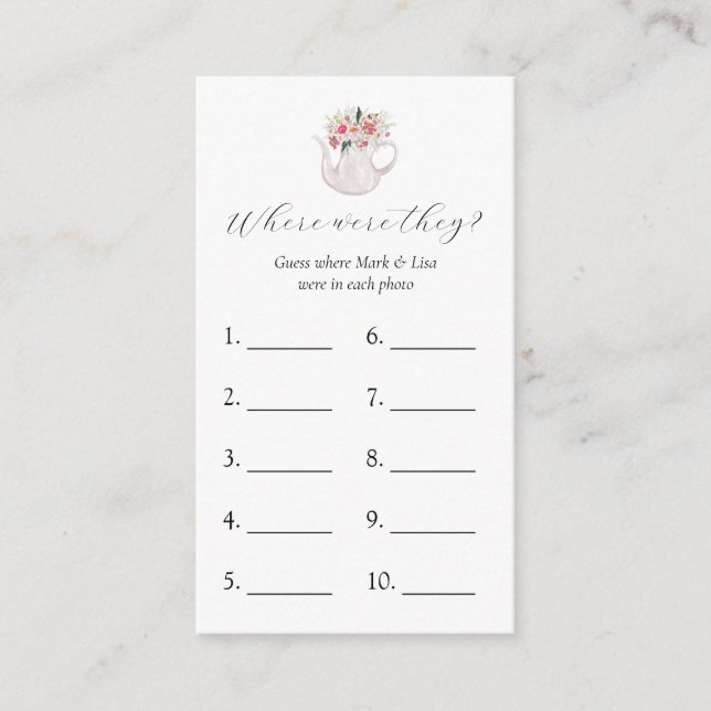 Where Were They? Bridal Shower Game Card (Front)
