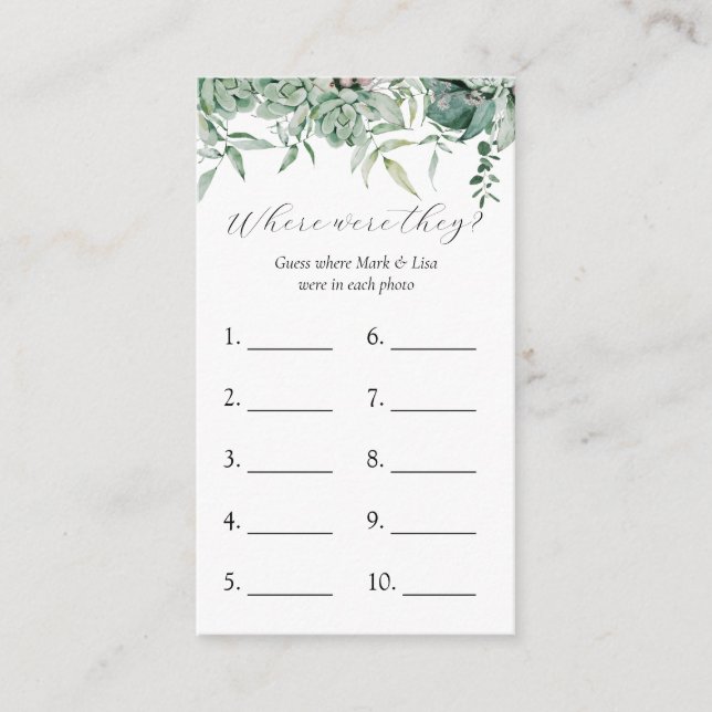 Where Were They? Bridal Shower Game Card (Front)