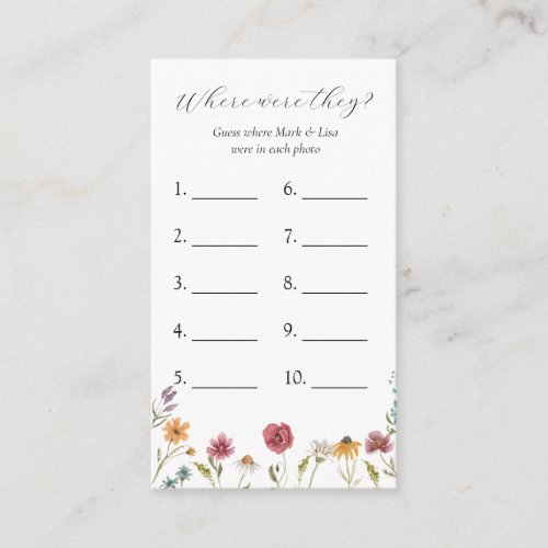 Where Were They Bridal Shower Game Card