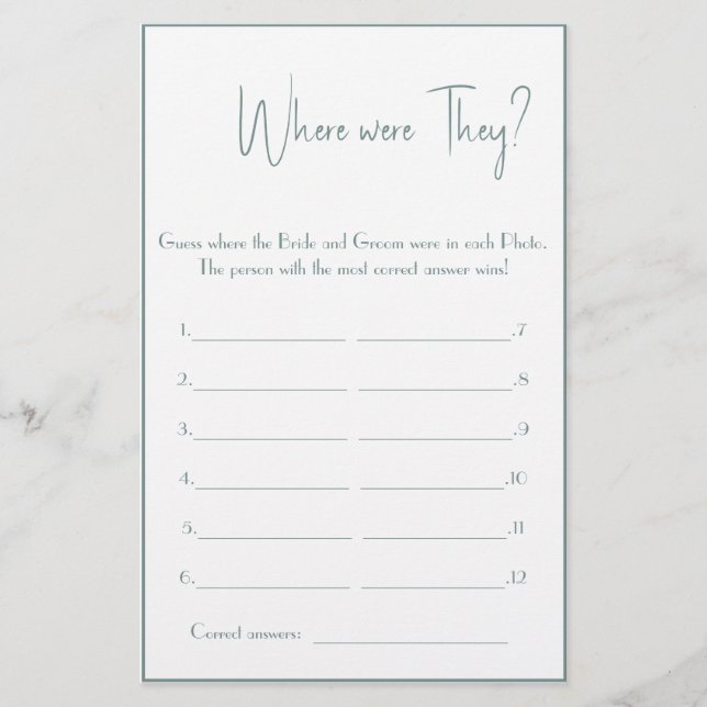 Where Were They? Bridal Shower Game Card Flyer (Front)