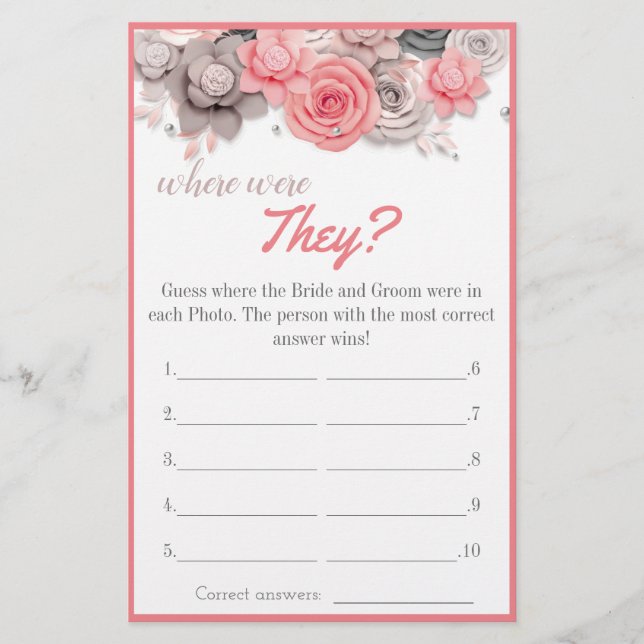 Where were They? Bridal Shower Game Card Flyer (Front)