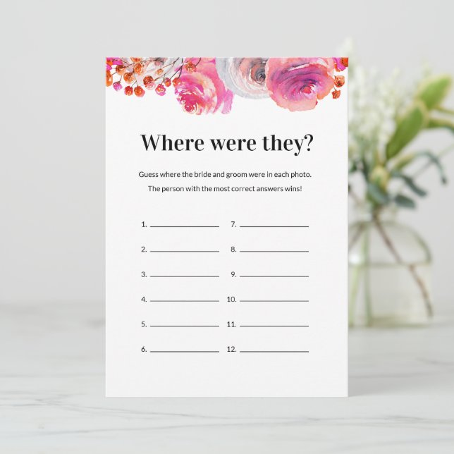 Where Were They Bridal Shower Game Floral Card (Standing Front)