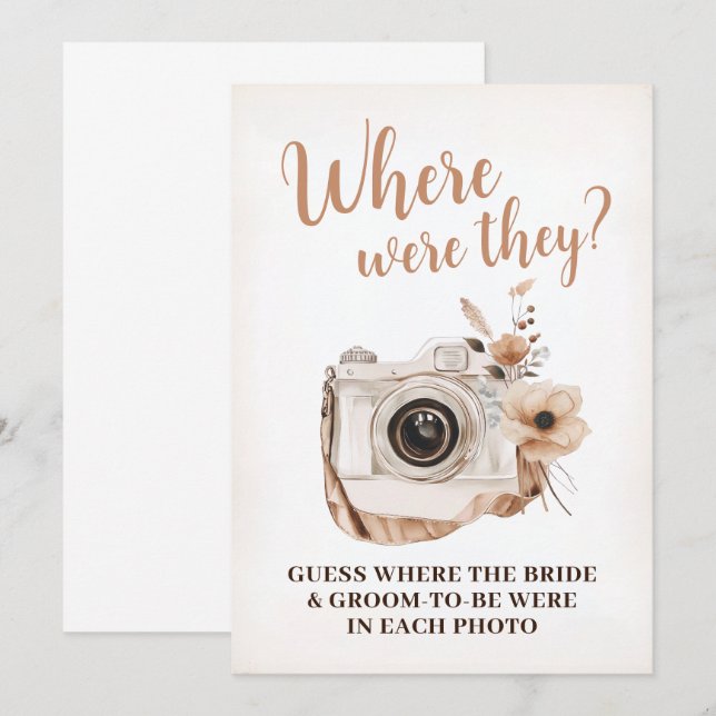 Where Were They Bridal Shower Game Sign Card (Front/Back)