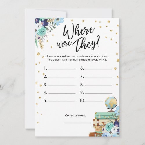 Where Were They Bridal Shower Game Travel Blue Invitation