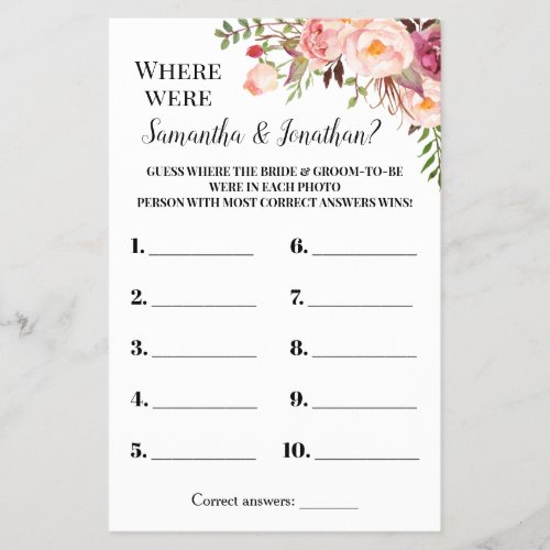 Where were they Bridal Shower Pink Game Card Flyer
