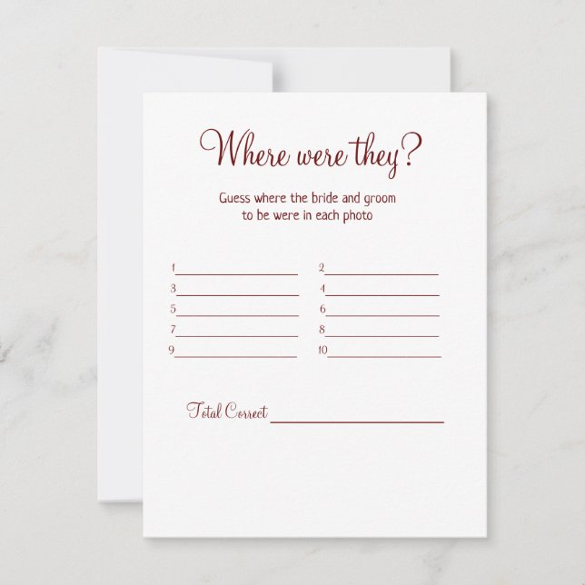 where were they bridal shower place game card  (Front)