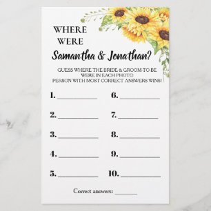 Where were They Bridal Shower Sunflowers Game Card Flyer