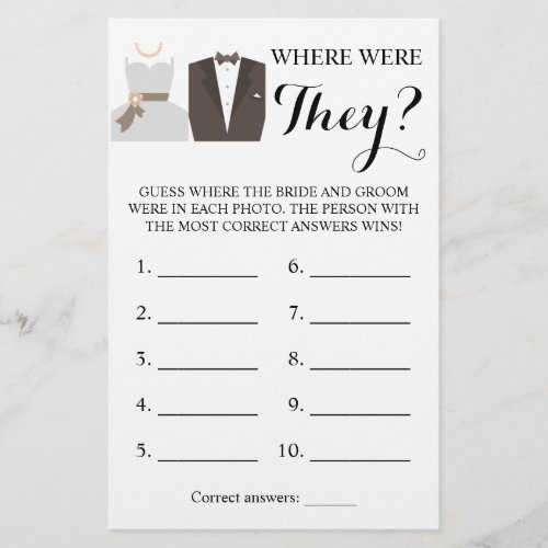 Where were They Bride  Groom Game Card Flyer