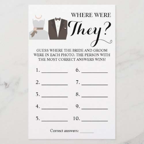 Where were They Bride  Groom Game Card Flyer