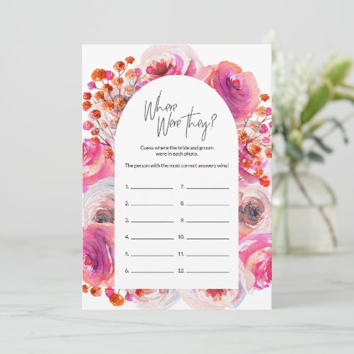 Where Were They Bride Shower Floral Arch Game Card