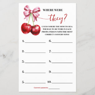 Where were They Cherry Baby Shower Game Card Flyer