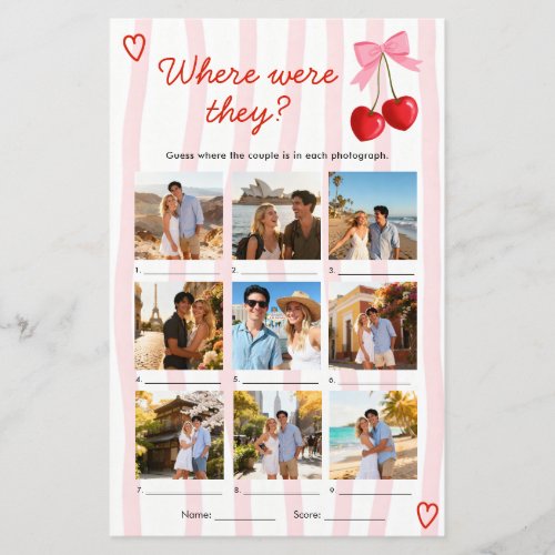 Where Were They Cherry Pink Bow Bridal Shower Game