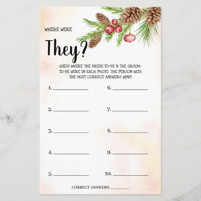 Where were They Christmas Bridal Shower Game Card Flyer (Front)