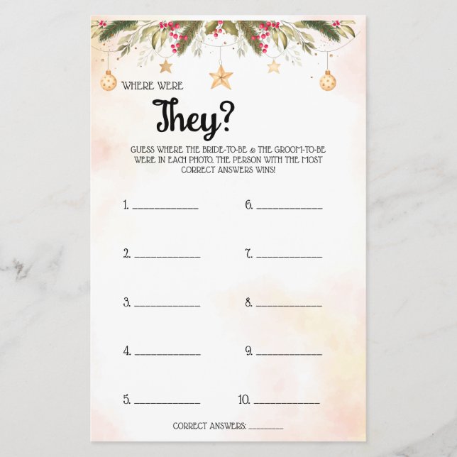 Where were They Christmas Bridal Shower Game Card  Flyer (Front)