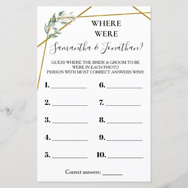 Where were they couples shower bilingual game (Front)