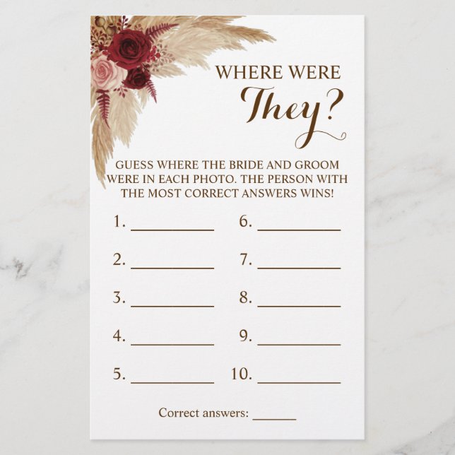 Where were They? Pampas Grass Game Card Flyer (Front)