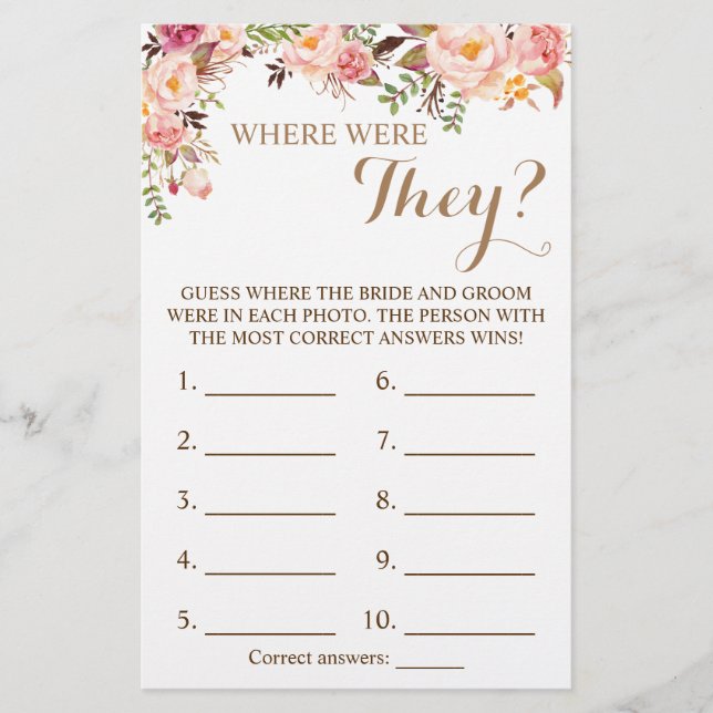 Where were They? Pink Floral Game Card Flyer (Front)