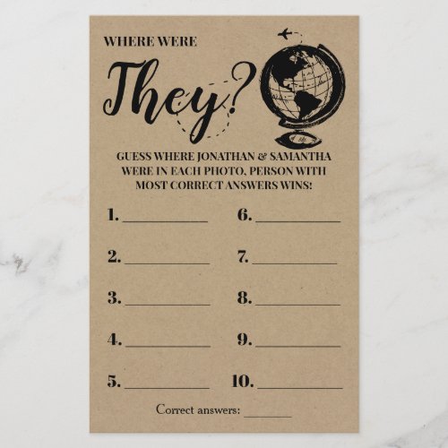 Where were They Rustic Bridal Shower game card Flyer
