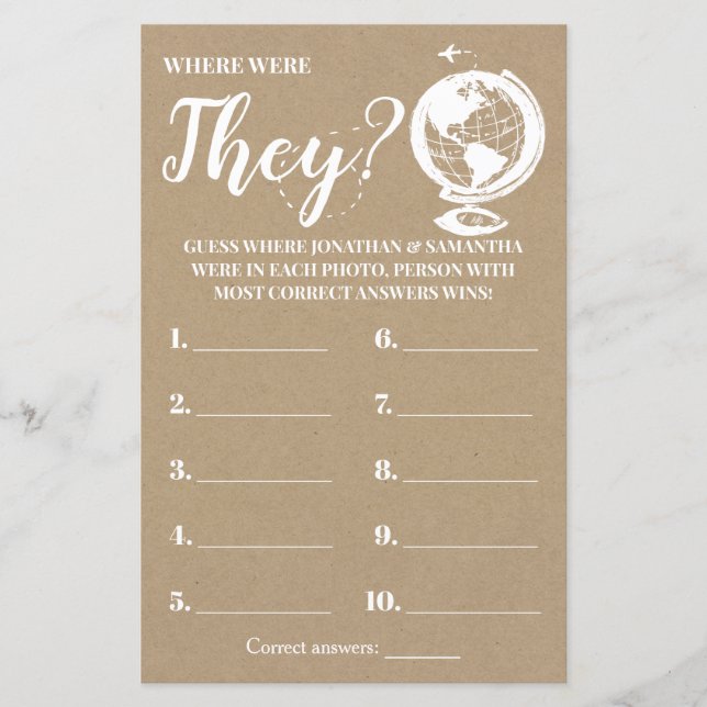 Where were they rustic shower bilingual game (Front)