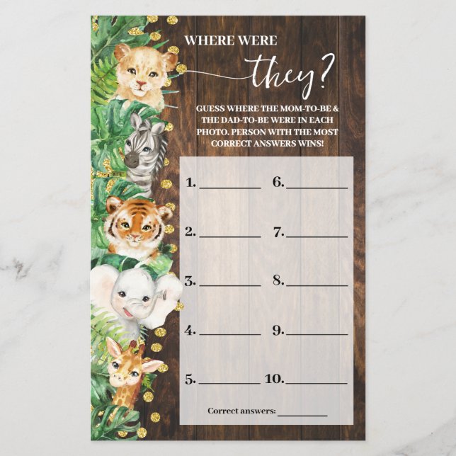 Where were They Safari Baby Shower Game Card Flyer (Front)