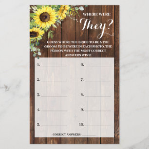 Where were They Sunflowers Bridal Shower Game Card Flyer