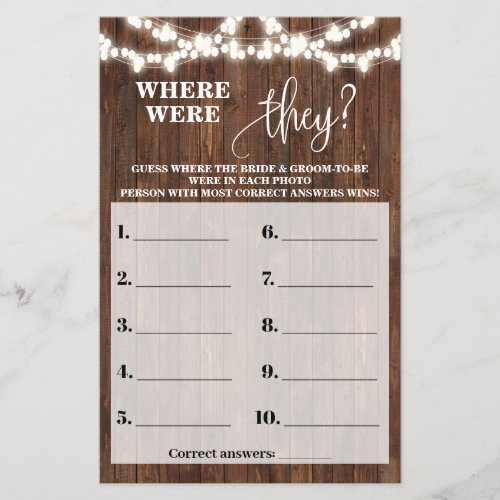 Where Were They Western Bridal Shower Game Card Flyer