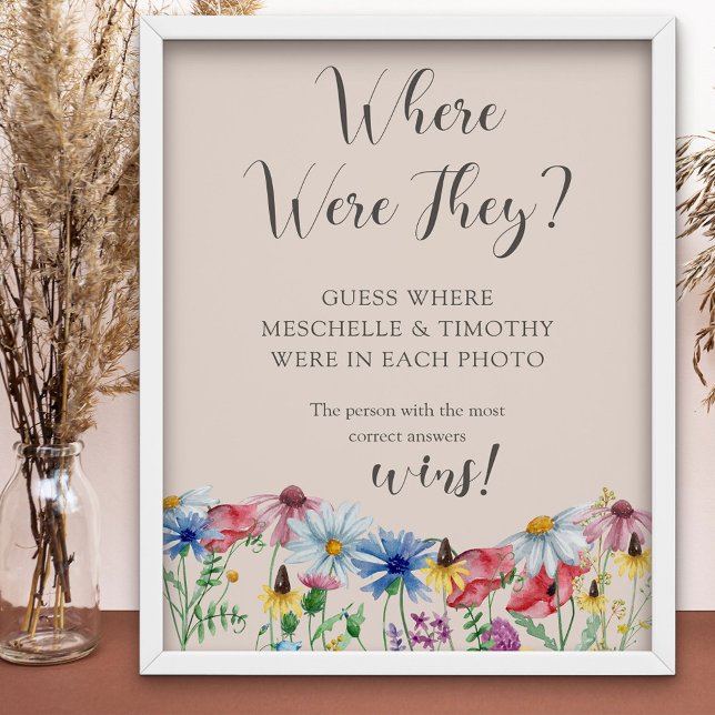Where Were They Wildflower Charm Bridal Shower Poster (Couple Wedding Shower Where Were They Game from my Wildflower Charm collection)