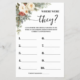 Where were They Winter Bridal Shower Game Card Flyer