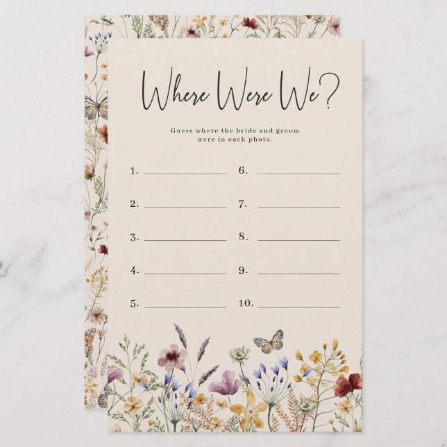 Where Were We Bridal Game (Front/Back)