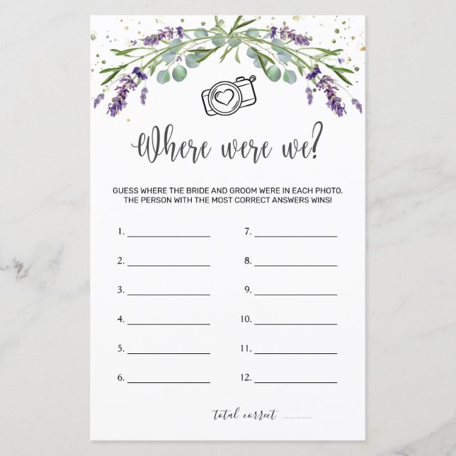  Where Were We Bridal Game Eucalyptus Lavender (Front)