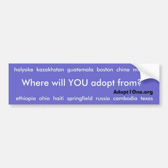 Where will YOU adopt from? Bumper Sticker (Front)