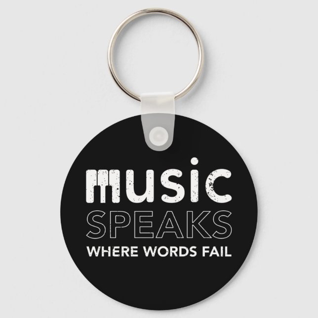 Where Words Fail Music Speaks quote w piano keys Keychain (Front)
