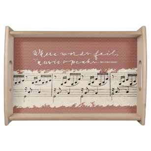 Where Words Fail Music Speaks Quote Wooden Serving Tray
