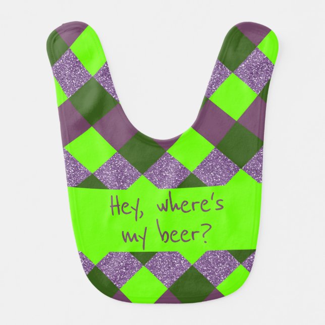 Where's my beer purple St. Patrick's day Baby Bib (Front)