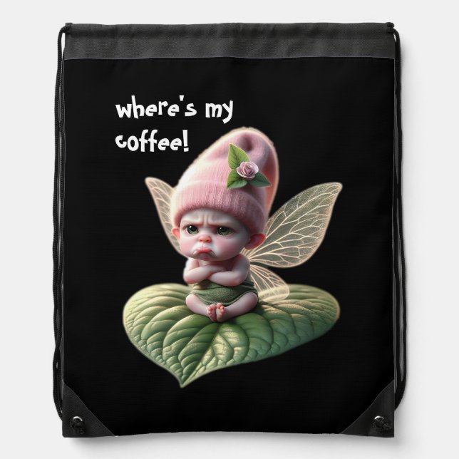 Where's My Coffee! Drawstring Bag (Front)