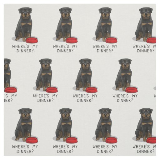 Where's My Dinner? Rottweiler with Red Dog Dish Fabric