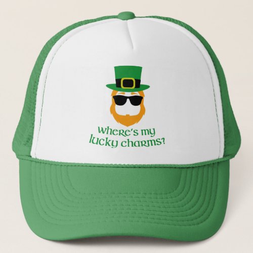 Wheres My Lucky Charms St Patrick Day Leprechaun Trucker Hat