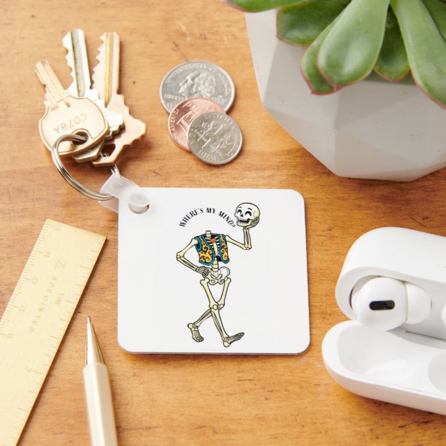 Where's My Mind Funny Halloween Skeleton Pattern W Keychain (Desk)