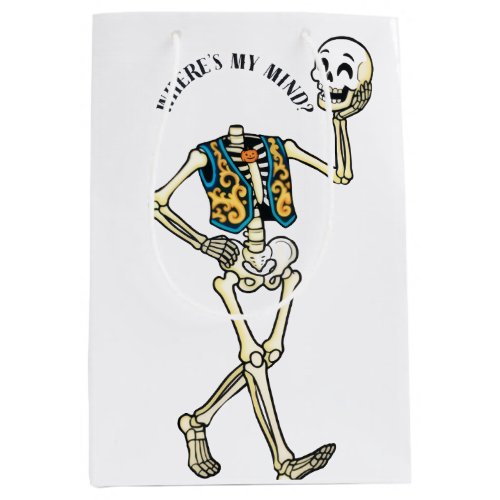 Where's My Mind Funny Halloween Skeleton Pattern W Medium Gift Bag