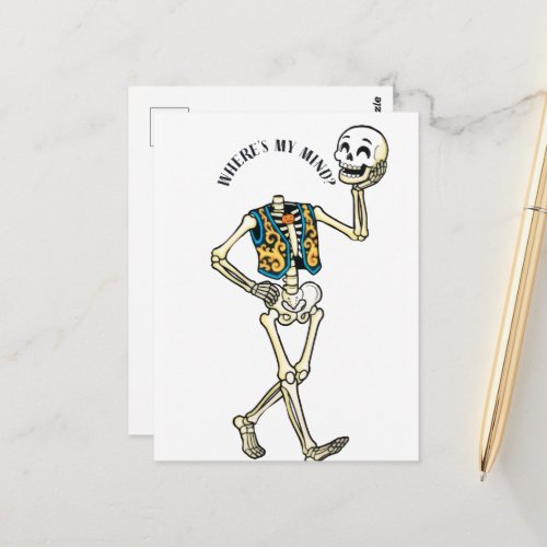Where's My Mind Funny Halloween Skeleton Pattern W Postcard