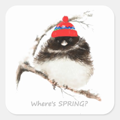 Wheres Spring Funny Sarcastic Watercolor Junco cu Square Sticker