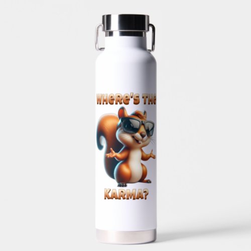 Wheres the Karma Funny Squirrel in Shades Water Bottle