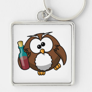 "WHERE'S THE PARTY?" DRUNK OWL KEYCHAIN