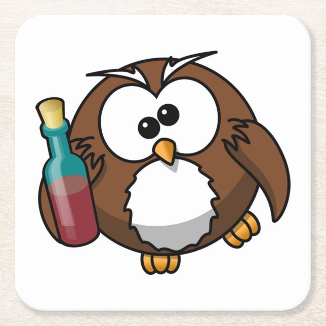 "WHERE'S THE PARTY?" DRUNK OWL SQUARE PAPER COASTER (Front)